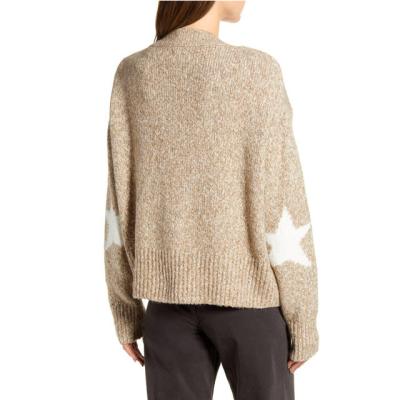 China custom Anti-wrinkle women knit cardigan intarsia pattern patch star elbow sweater for sale