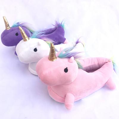 China Fuzzy Cute Rainbow Unicorn Animal Women's Plush Comfortable Slip-on Foam Slipper Bedroom Slippers Memory Home Slippers Spring Breathable Indoor Outlet for sale