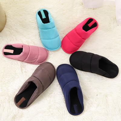 China Hot Selling Men's Winter Breathable Soft Comfortable Down Thermal Cloth Slippers Striped Home Down Slippers Mens Slippers for sale