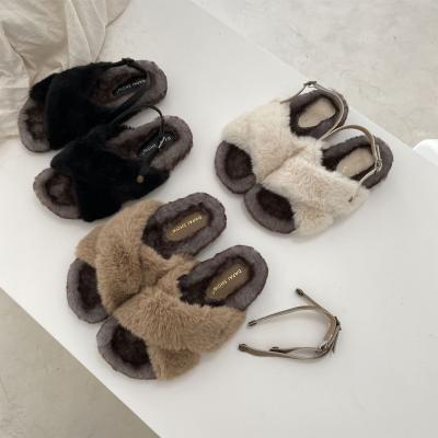 China Fashion trend furry shoes autumn and winter new style open toe mink fur cross plus half fleece slippers sandals for sale