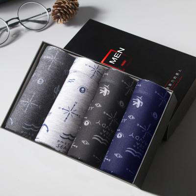 China 4 Pcs Antibacterial Europe America Mens Boxer Boxers Stuffed Underwear And Custom Logo 95% Cotton Shorts Belt Modal Men Plus Size Underwear for sale