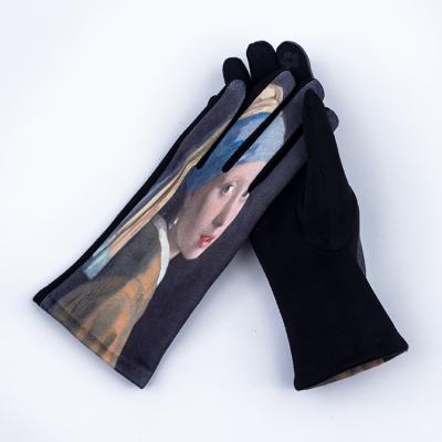 China Plain Customize Stylish Faux Suede Fabric Smart Phone Famous Painting Gloves For Women for sale