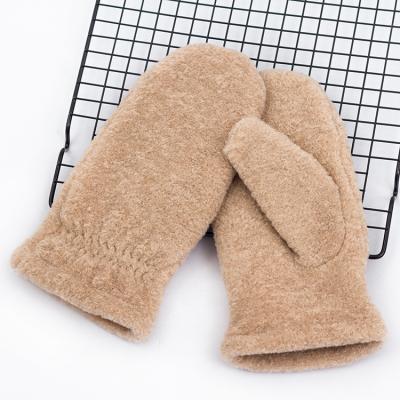 China Hot Plan Sale Double Thickened Winter Mittens Winter Faux Lamb Fur Student Mittens for sale