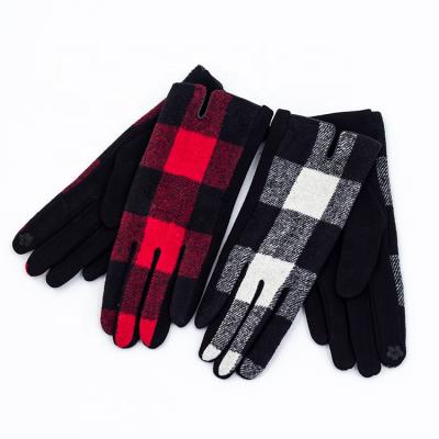 China Fashion Velvet Women Woolen Fabric Plain Warm Plaid Gloves Micro Touch Screen Gloves for sale