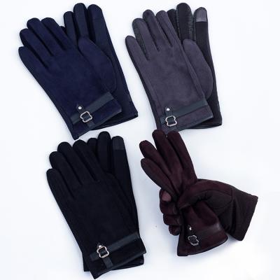 China Plain Hot Sell Winter Classic Anti Slip Suede Fabric Touch Screen Gloves For Men for sale