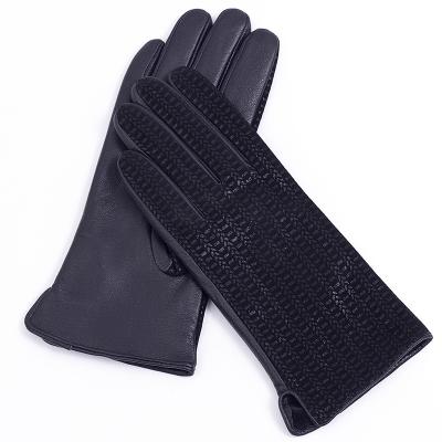 China Simple fashion embossed genuine leather gloves for women motorcycle and bike driving gloves for sale