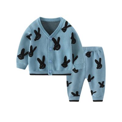 China 2021 Anti-wrinkle Baby Sweater Set Autumn Baby Rabbit Cardigan Sweater Casual Warm Knitted Set for sale