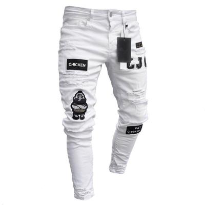 China Men's Breathable Jeans Stretch Knee Hole Zipper Gaiters Hole Men's Denim Pants Ripped Denim Biker Jeans for sale