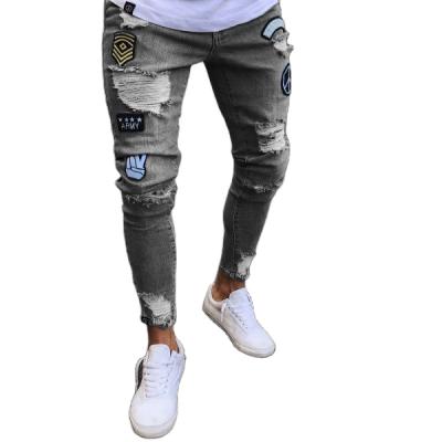 China Breathable Mens Jeans Stretch Knee Hole Zipper Gaiters Hole Mens Denim Trousers Pants for sale