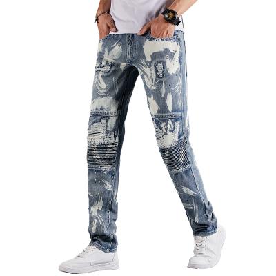 China Factory Breathable Mens Slim Custom Hole Motorcycle Jeans Patches Mens Jeans Destroyed Denim for sale