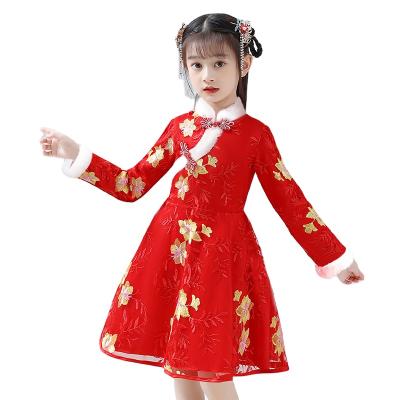 China Girls Hanfu Winter Breathable Children Sleeve Long Chinese Tang Dress With Velvet Cheongsam Princess Dresses for sale