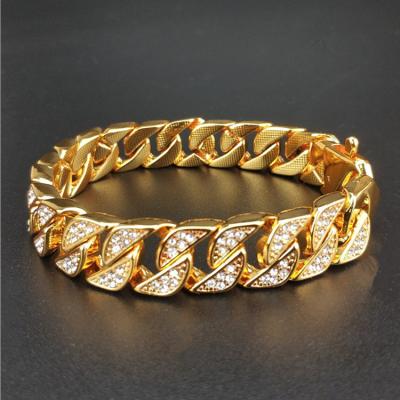 China Hip Hop Miami Cuban Curb Chain Bracelets Gold Iced Out Rhinestone Bracelet Hitter Men Jewelry for sale