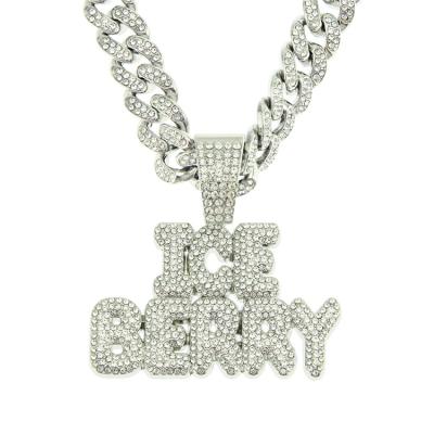 China Hip Hop Hip Hop Street Dance Spiking Cuban Chain Men Wide Dangle Full Letter Diamond Iced Bling Bling Bossy Necklaces for sale