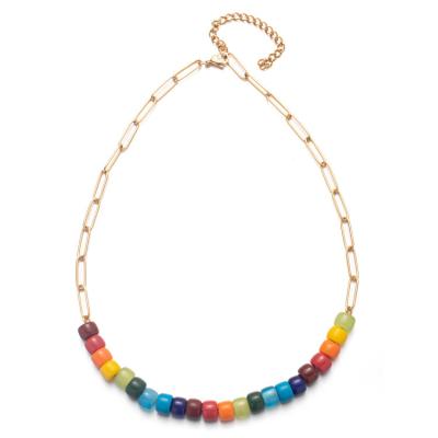 China FASHIONABLE wholesale rainbow strong bead necklace stainless steel link chain natural stone necklace for sale