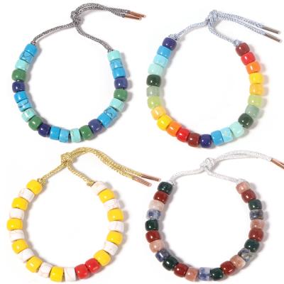 China Cenda CLASSIC Adjustable Colored Natural Stone Loose Beads Bracelets Strong Bead Yoga Bracelets for sale