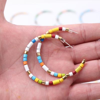 China BOHEMIA Factory Outlet Wholesale Handmade Rainbow Lite Glazed Circle Earrings U Tube Tile Earrings C Earrings for sale