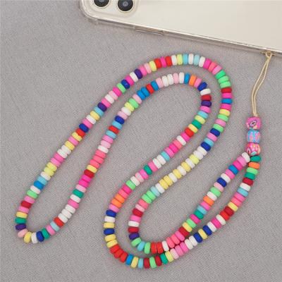 China Simple Colorful BOHIME Polymer Clay Beads Necklace Bohe Hanging Soft Neck Beaded Long Chain For Phone for sale