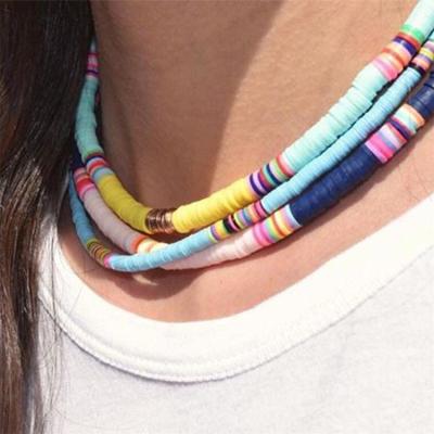 China Hot Selling Soft Colorful Polymer TRENDY Clay Beads Necklace Bohemian Style Clay Short Necklace Handmade Disc 8mm for sale