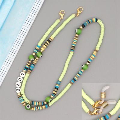 China Simple Bohemian Style BOHEMIA Style Colorful Polymer Clay Beads Chain For Glass Pottery Eye Colored Soft Beads LOVE Letter Necklace for sale