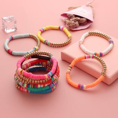 China Hot Sale BOHEMIA Ladies 6mm Polymer Clay Beads Bracelet Fashion CCB Colorful Elastic Round Beads Handmade Bracelet for sale