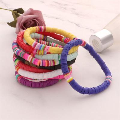 China Wholesale Colorful Female Bohemian Elastic Bracelet Rope Rainbow Beach Bracelet Clay Disc Bracelet 6mm Polymer BOHEMIA for sale