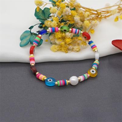 China Female Colorful Ethnic Polymer Clay Blue Eyes Beads BOHEMIA Bohemia Acrylic Gold Plated Gold Bead Bangle Bracelet for sale