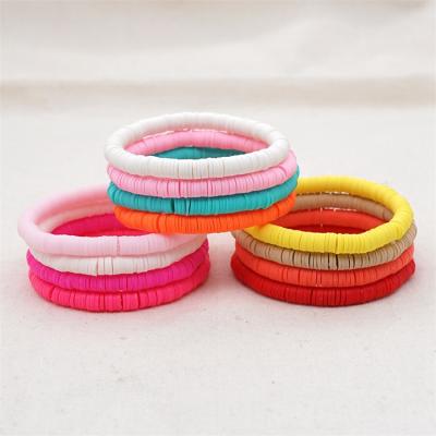 China BOHEMIA Vacation Seaside Beach Style Simple Bohemian Style Polymer Clay Disc Bracelet Candy Color Elastic Rope Beaded Bracelet Women for sale