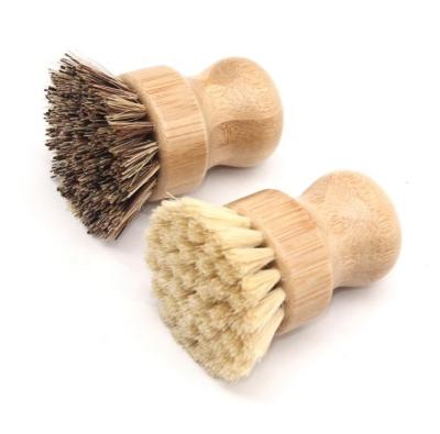 China Amazon Sustainable Hot Selling Natural Sisal And Palm Fiber Kitchen Scrub Brush Durable Bamboo Dish Wash Brush For Cleaning for sale