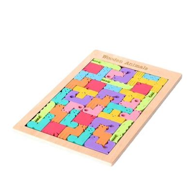 China Toy Wholesale Cartoon Eco-Friendly Wooden Animal Children Jigsaw Puzzle Educational Fun Toys for sale