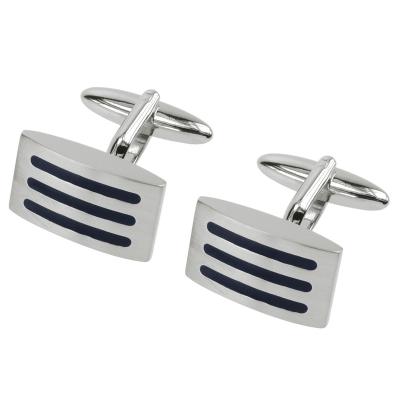 China Fashion accessories silver cufflinks with blue enamel bands for sale