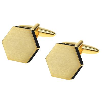 China Fashion Accessories Brush Gold Black Enamel Hexagonal Cufflinks for sale