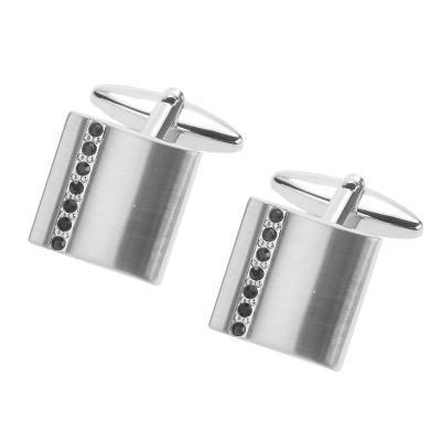 China Square White Large Brass Brush with Jet Cufflinks for sale