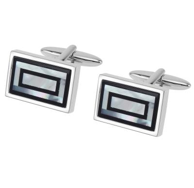 China Fashion Accessories Luxury Black Onyx And Rectangle White Mother Of Pearl Double Cufflinks for sale