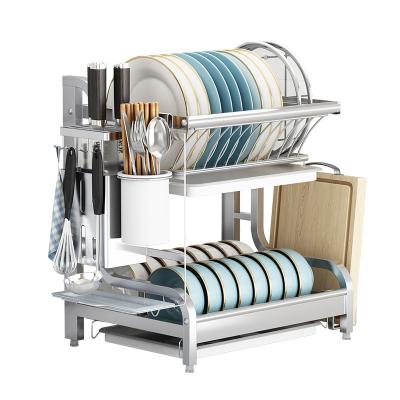 China Hot Selling Modern 2 Tier Kitchen Dish Drying Rack Good Quality Stainless Steel Dish Display Rack And Bowl Rack for sale