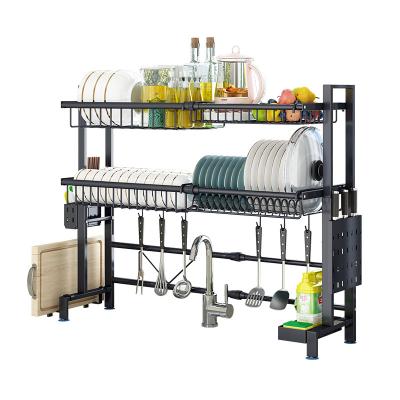 China Mordern Kitchen Storage Shelf Display Rack Stainless Steel Metal Iron Over Sink Black Storage Rack Rack Dish Drainer Drying Rack for sale