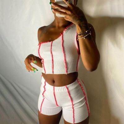 China Breathable fashion one shoulder top with shorts set summer clothes for women 2021 sets 2 pieces set women for sale