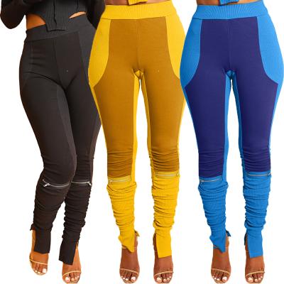 China XUQING 2021 Wholesale Women's Pants QUICK DRY Pencil Knit Pants Cargo Patchwork Split Pants With Zipper for sale