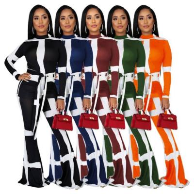 China Autumn anti-static rocket stripe color contrast good quality two-piece pant suit set women clothing for sale