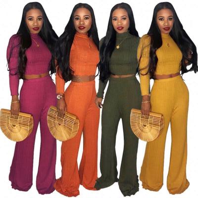 China 2021 Winter Anti-Static Knit Crop Top And Pants Two Piece Clothing 2 Piece Set Women for sale