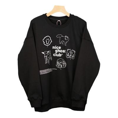 China Custom Viable Oversized Black Long Sleeve Fleece Pullover Childish Sweater for sale