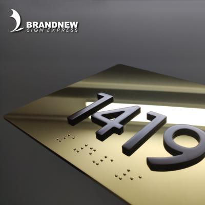 China Suitable for long term work and good for fine visual effect ADA Braille Room Number Sign Engraved Door Plates Brass Braille Signage for sale