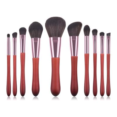 China Angular Blush Eyeshadow Foundation Powder Set Brush Custom Logo Free Samples 10 Pcs Makeup Set Brush Travel Size Makeup Set Brush for sale