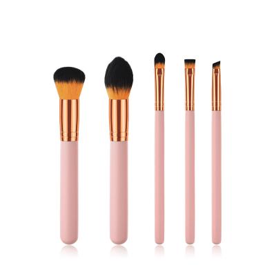 China Newest Makeup Brush Set 5 Pcs Makeup Brushes Tool Kit Foundation Cosmetic Pink Eyeshadow Powder Wooden Handle Brush for sale