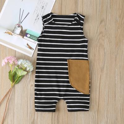 China 2021 New 100% Cotton Baby Clothes Baby Overalls Summer Cool Baby Shorts Cotton Unisex Newborn Striped Patchwork Overalls for sale