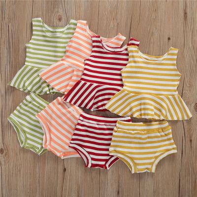 China 100% Cotton Baby Summer Cotton Fabric Newborn Baby Short Sleeve Striped Suit for sale