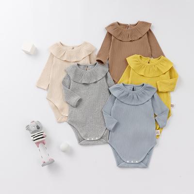 China Cozy 100% Ruffle Baby Rompers Long Sleeve Cotton Toddlers Overalls Baby Clothes Cute Newborn Girl Rompers for sale