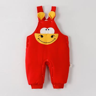 China 100% Cotton Babies Winter Boutique Baby Clothes Smiley Romper Jumpsuit Baby Infant Overalls Warm Red Suspenders for sale