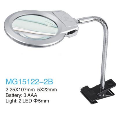 China Desktop Clip Magnifier with LED Reading Desk Magnifier MG15122-2B with LED Light Magnifier Lamp 2.25x/5x MG15122-2B for sale