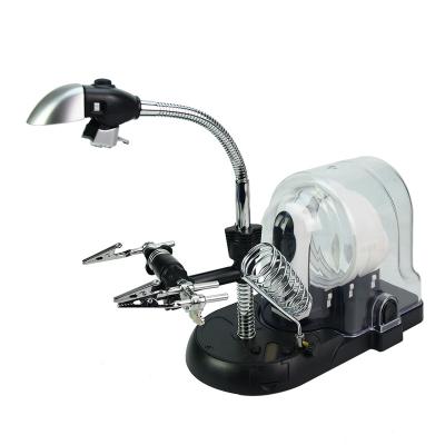 China Magnify 2.5X 5X 16X Position Lab Table Top Lamp Magnifier Clip On Hands Free Magnifier With Light for sale