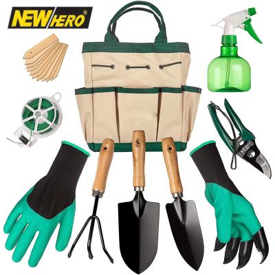 China GARDEN TOOL KIT adult indoor garden tool bag set with hand trowel, shovel, rake, pruner, sprayer for sale